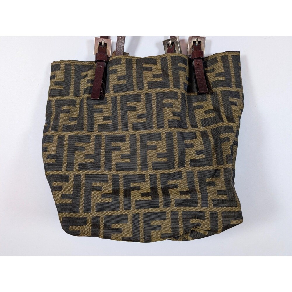 Fendi Zucca FF Shoulder Bag Brown Canvas Leather Trim Silver Hardware 2000s Vtg - Picture 4 of 7